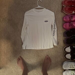 Vineyard Vines Kids White Long Sleeve Tee with Logo